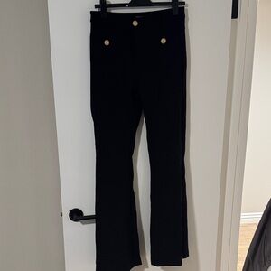 Generation Love Black Stretch Flared Pants with Gold Buttons